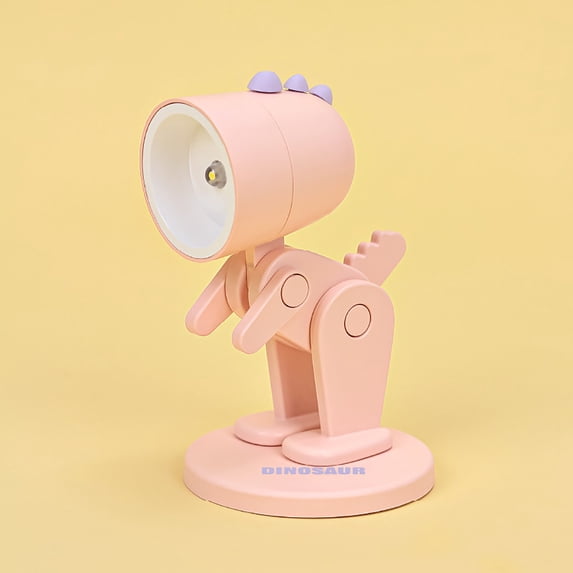 Naittoop Mini Dinosaur Night Light with Magnetic Base 3.7in Cute LED Desk Lamp with Adjustable Phone Stand Portable Reading Table Light for Students Bedroom Dorm Pink