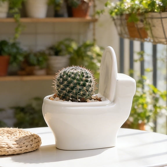 Naittoop Mini White Toilet Planter Pots Tray,Tiny Ceramic Air Plants Flower Pots Cactus Faux Plants Containers, Gifts for Home Desktop Office Decor 4.6 in