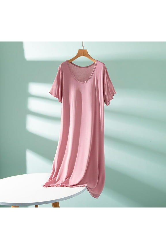 Modal Sleep Dress for Women Padded Short Sleeve Nightgown with Built In Bra Long Sleep Shirt Pjs Slips