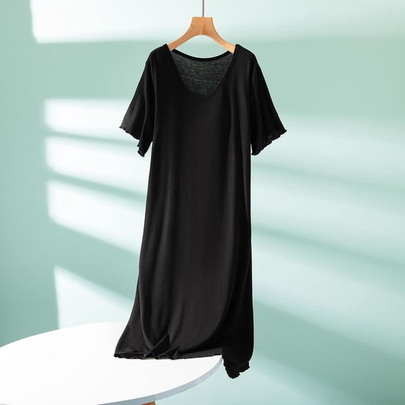 Naittoop Modal Sleep Dress for Women Padded Short Sleeve Nightgown with Built In Bra Long Sleep Shirt Pjs Slips
