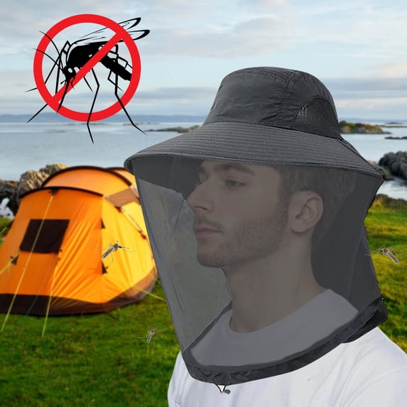 Naittoop Nylon Mosquito Net Hat with Sun Protection Foldable Mesh Face Shield Wide Brim Adjustable Chin Strap Fishing Camping Gardening Black