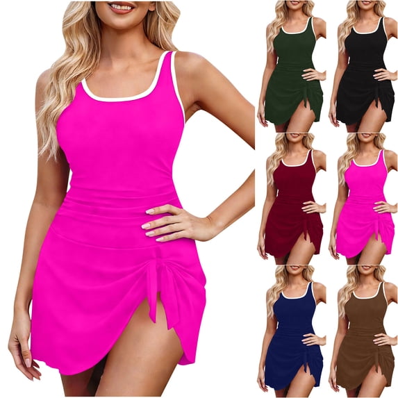 Naittoop One Piece Swimdress Swimsuits for Women Belly Control Swim Dresses Skirt Bathing Suit Color Block Ribbed Swimwear