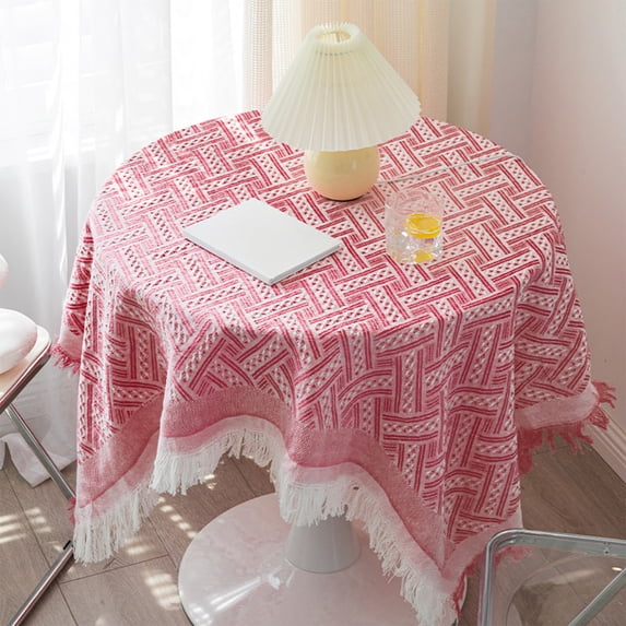 Naittoop Pink Boho Small Square Tablecloth 35.4"x35.4" Farmhouse Coffee Table Topper Spring Nightstand Cover for Picnic Camping Dining Table