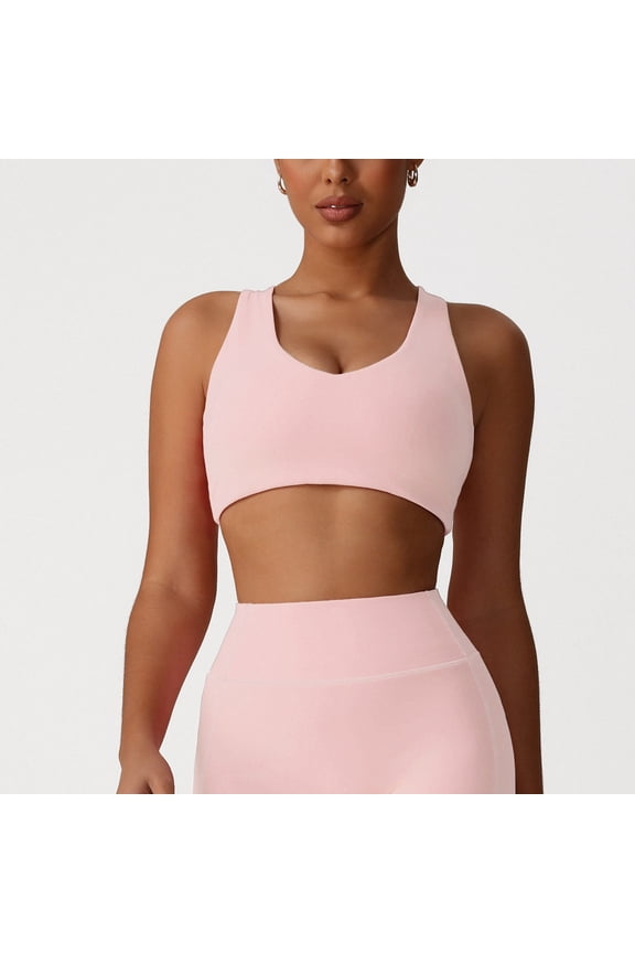 Racerback Sports Bras for Women - V Neck Supportive Padded Wireless Athletic Yoga Crop Top