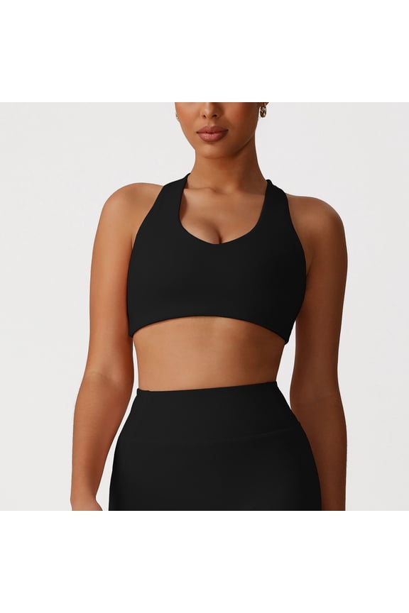 Racerback Sports Bras for Women - V Neck Supportive Padded Wireless Athletic Yoga Crop Top