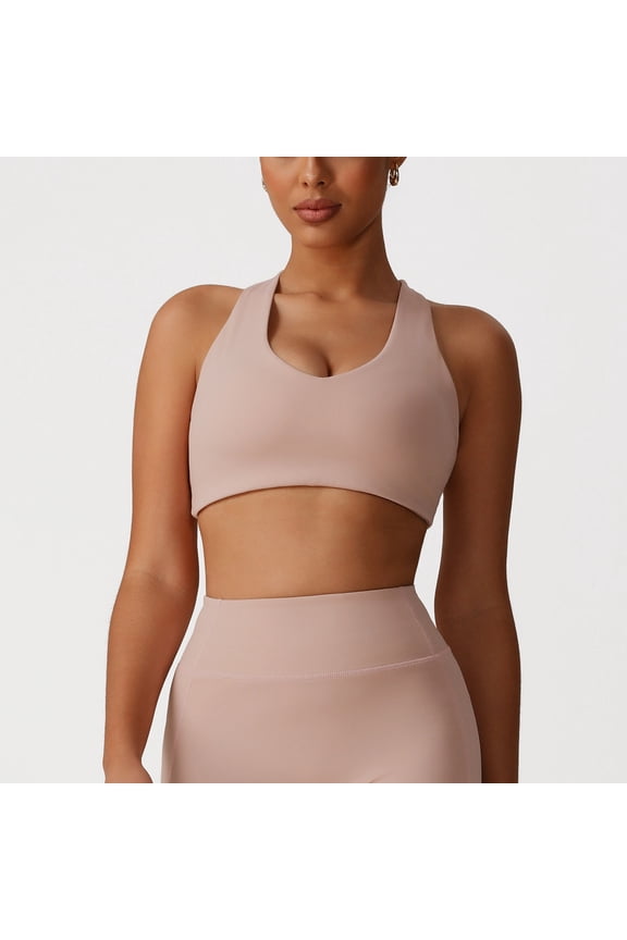 Racerback Sports Bras for Women - V Neck Supportive Padded Wireless Athletic Yoga Crop Top