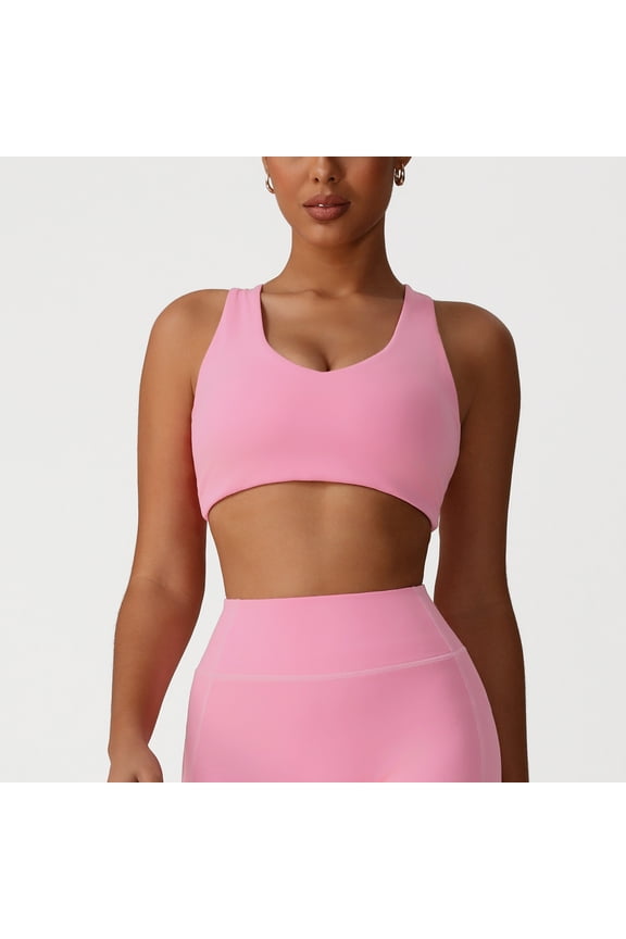 Racerback Sports Bras for Women - V Neck Supportive Padded Wireless Athletic Yoga Crop Top