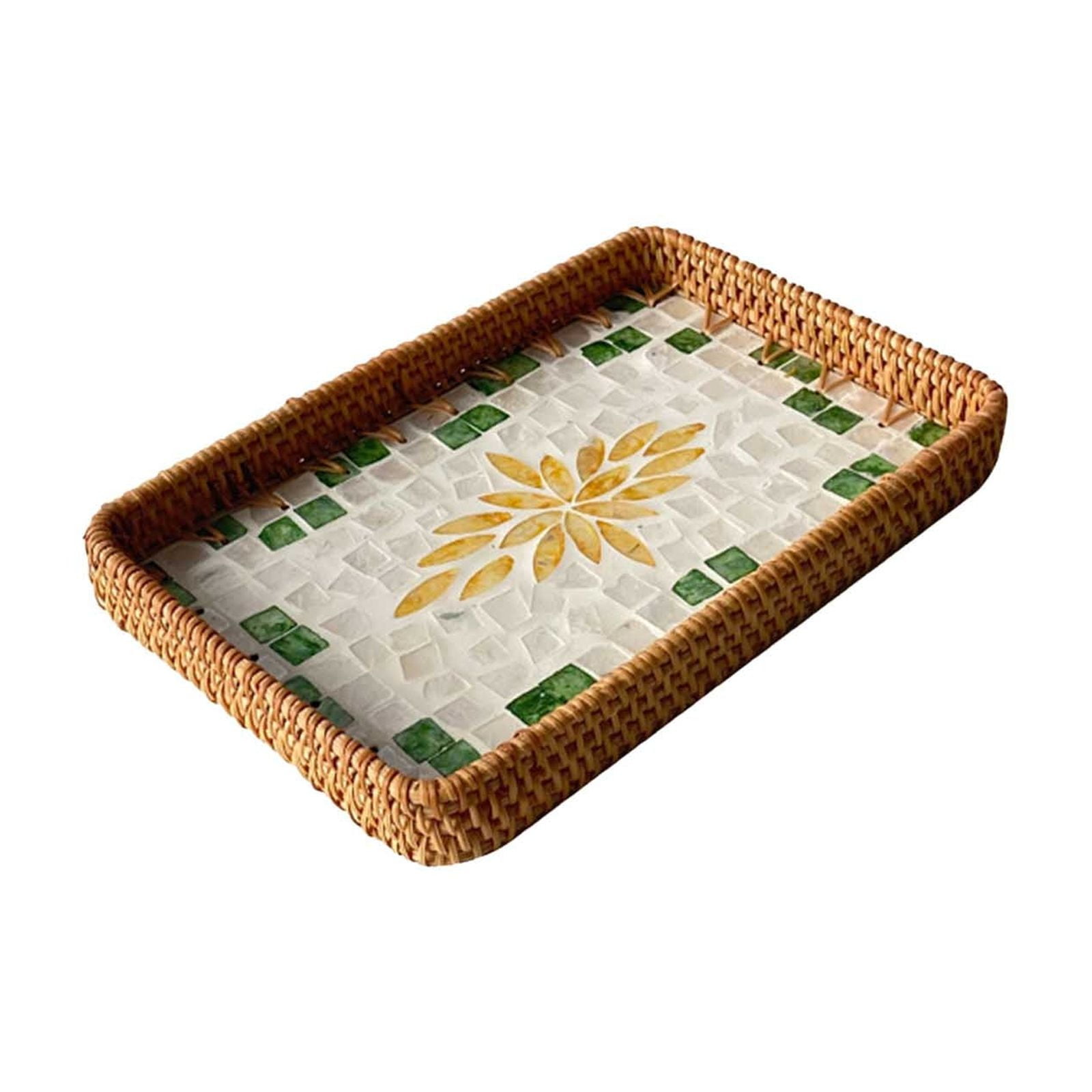 Woven Rattan Large Rectangular Tray With Cutout Handles