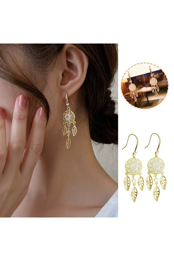 Retro Dream Catcher Dangle Earrings for Women, Boho Feather Tassels Drop Earrings,2.4 in