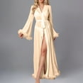 thumbnail image 1 of Naittoop Sexy Long Robes for Women Fuzzy Trim Decor Long Sleeve Sleep Robes Sheer Lingerie Tie Waist Nightgowns, 1 of 3