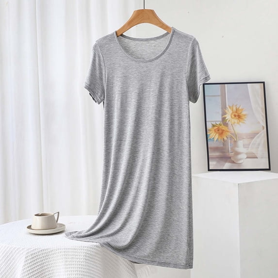 Naittoop Short Sleeve Modal Dress for Women Loose V Neck Nightgown Comfy Nightshirt Sleepwear