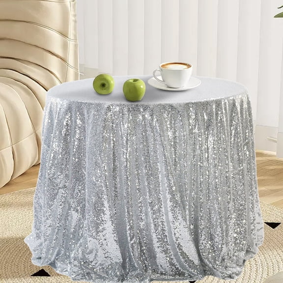 Naittoop Silver Round Sequin Tablecloth Sparkly Round Sparkly Glitter Table Cover Overlay Shimmer Table Cloth for Wedding Birthday Spring Party Bridal Shower(Suitable for Table Under 36 in) 47*47 in