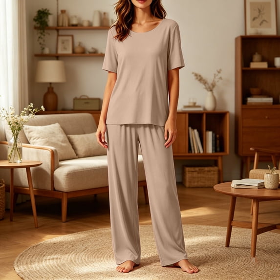 Naittoop Soft Pajama Set for Women Short Sleeve from Sleepwear Lightweight Loose Pajamas Pjs Sets