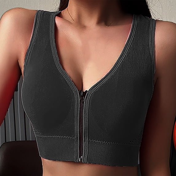 Naittoop Sports Bras for Women Zipper Front Closure Breathable Workout Running Wireless Bralettes Comfortable Solid Yoga Bra