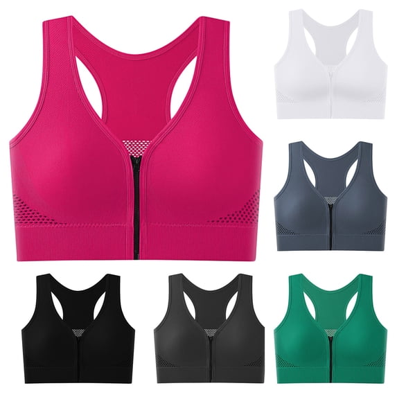 Naittoop Sports Bras for Women Zipper Front Closure Breathable Workout Running Wireless Bralettes Comfortable Solid Yoga Bra