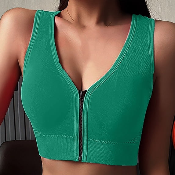 Naittoop Sports Bras for Women Zipper Front Closure Breathable Workout Running Wireless Bralettes Comfortable Solid Yoga Bra