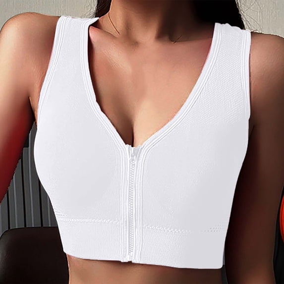 Naittoop Sports Bras for Women Zipper Front Closure Breathable Workout Running Wireless Bralettes Comfortable Solid Yoga Bra