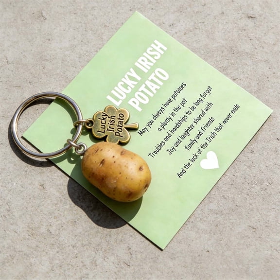Naittoop St. Patrick's Day Irish Potato Shaped Keychain CreativeKey Holder Charm Pendant for Wealth and Luck-y with Card Symbolism on Daily Items Cultural Keychain for Irish Gift