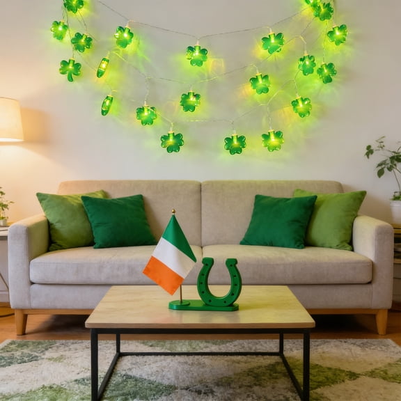 Naittoop St Patricks Day Decor LED Shamrock String Lights, 6.56 Ft Clear Shamrock Lights with 10 LED Clover Lights, Green Feast Lighting for Indoor House Irish Bedroom Party Festival Decor
