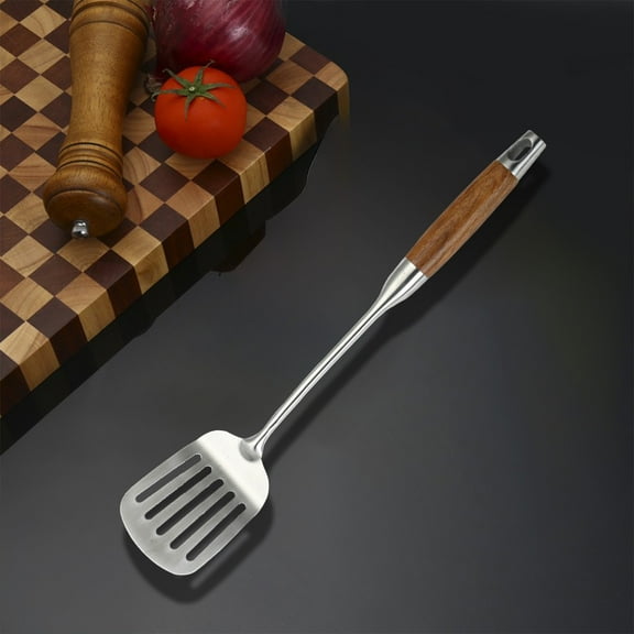 Naittoop Stainless Steel Slotted Spatula - Kitchen Metal Turner for Cooking with Wooden Handle for Frying Steak Fish Eggs or Pancakes High Heat Resistant 15.7*2.99 in