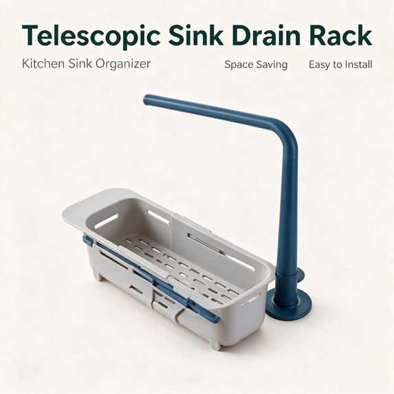 Naittoop Telescopic Sink Storage Rack, Adjustable Kitchen Drain Organizer, Hanging Storage Shelf for Sponges, Cloths, and Sink Essentials Red
