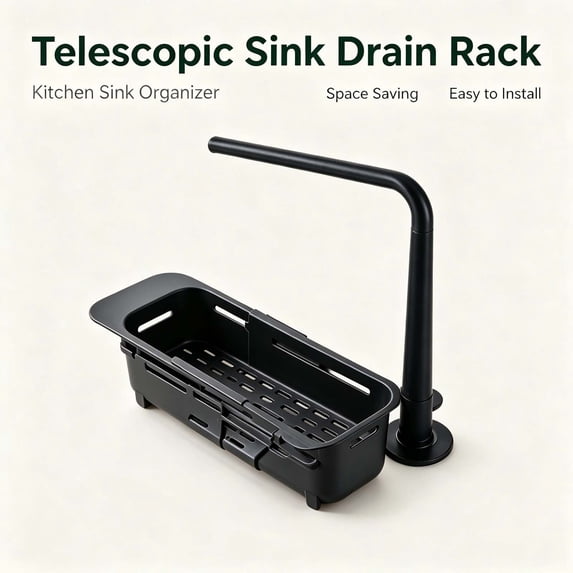 Naittoop Telescopic Sink Storage Rack, Adjustable Kitchen Drain Organizer, Hanging Storage Shelf for Sponges, Cloths, and Sink Essentials Yellow