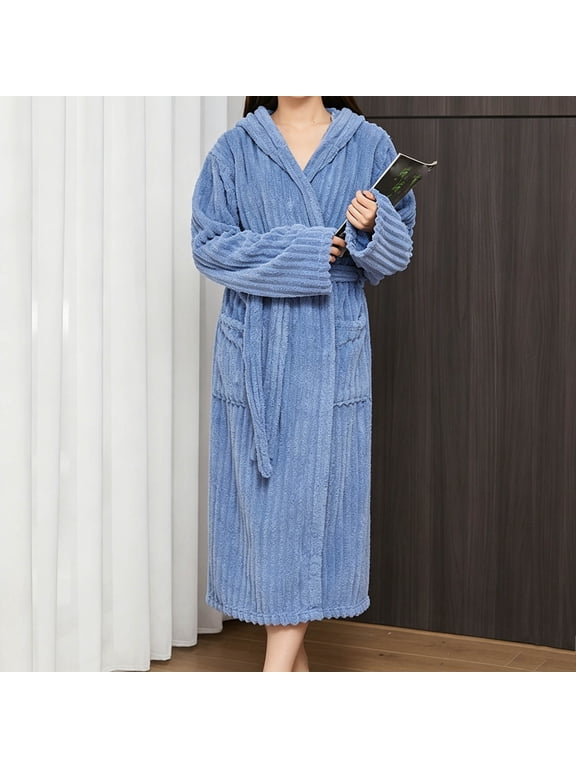Terry Cloth Robes for Women Quick Dry Warm Fleece Bathrobes Thick Fluffy Towel Robe Full Length Casual Housecoat