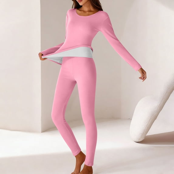 Naittoop Thermal Underwear for Women Soft Crewneck Long John Base Layer Tops Bottom Sets Lightweight Cozy Warm 2 Piece Pajamas