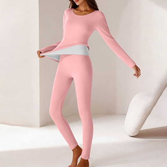 Naittoop Thermal Underwear for Women Soft Crewneck Long John Base Layer Tops Bottom Sets Lightweight Cozy Warm 2 Piece Pajamas