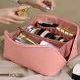 thumbnail image 1 of Naittoop Travel Makeup Bag, Large Capacity Cosmetic Bag for Women, Waterproof PU Leather, Flat Open Portable Toiletry Bag for Skincare, Brushes Travel Essentials 9*5*4.5 in Pink, 1 of 7