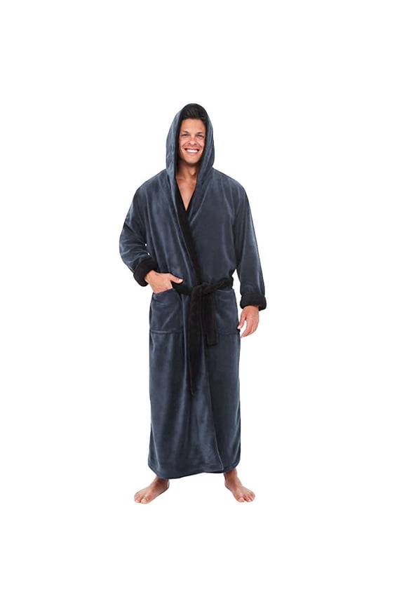 Warm Fuzzy Hooded for Man Winter Fall Spaghetti Strap Velour Color Block Hood Pajama Pjs Robe Robe Mens 2026