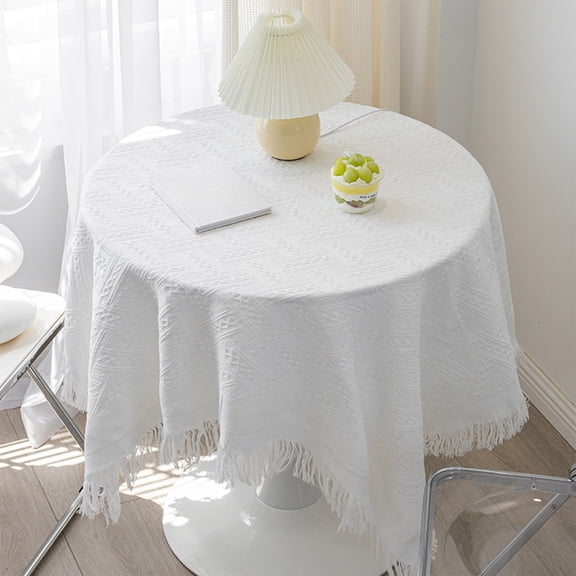 Naittoop White Boho Small Square Tablecloth 35.4"x35.4" Farmhouse Coffee Table Topper Spring Nightstand Cover for Picnic Camping Dining Table