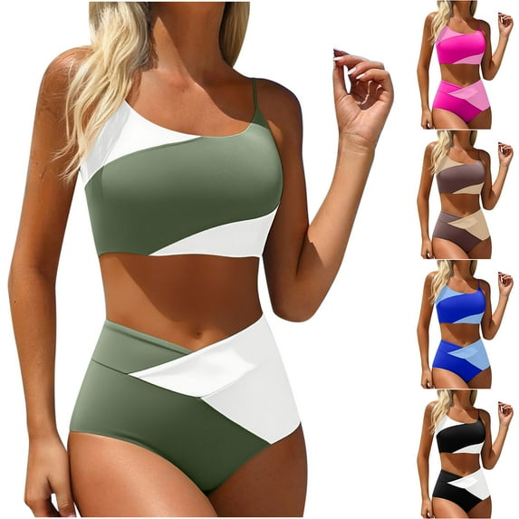 Naittoop Women 2 Piece High Waisted Bikini Sets Color Block Popular Swimsuit 2026 Summer Beach Best Bathing Suits