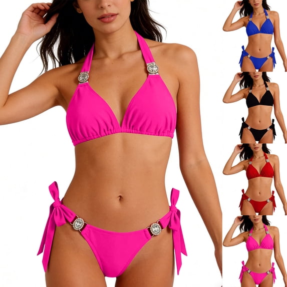 Naittoop Women Bikini Sets String Halter Two Piece Sexy Swimsuit Solid Color Bathing Suit