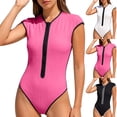 thumbnail image 1 of Naittoop Women One Piece Sleeveless Bathing Suit Belly Control Swimsuits High Neck Zip Front Color Block Rash Guard Swimwear, 1 of 5