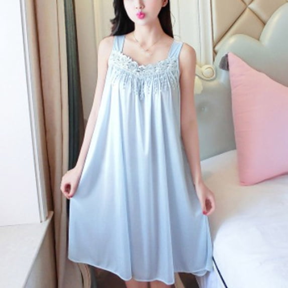 Naittoop Women's Cute Satin Nightgowns Sleeveless Night Gown Soft Ladies Nightdress Vintage Flowy Long Sleeping Dress