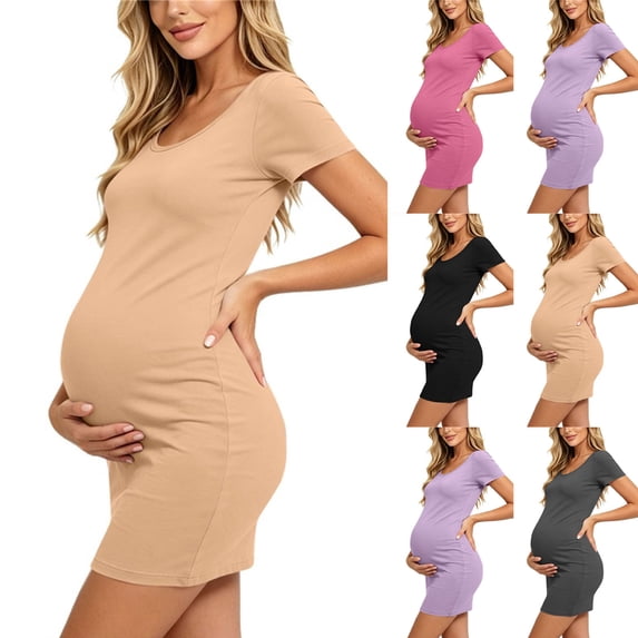 Naittoop Women's Maternity Dress Ruched Ribbed Bodycon Summer Dresses Casual Pregnancy Dress