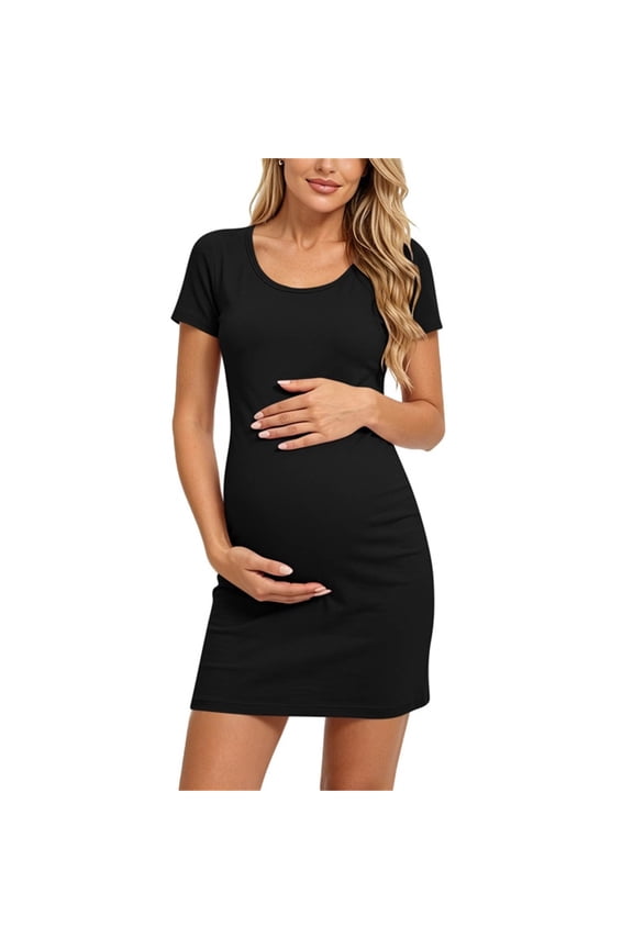Women's Maternity Dress Ruched Ribbed Bodycon Summer Dresses Casual Pregnancy Dress