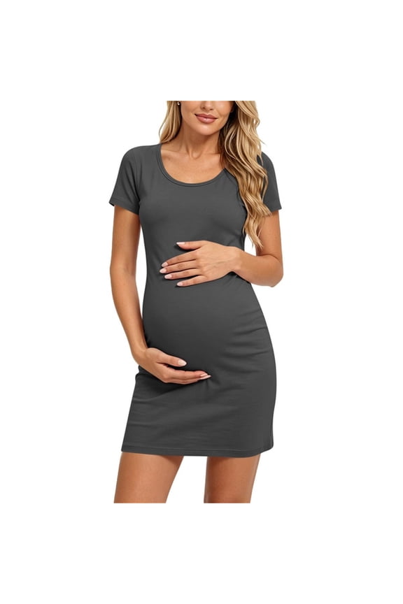 Women's Maternity Dress Ruched Ribbed Bodycon Summer Dresses Casual Pregnancy Dress