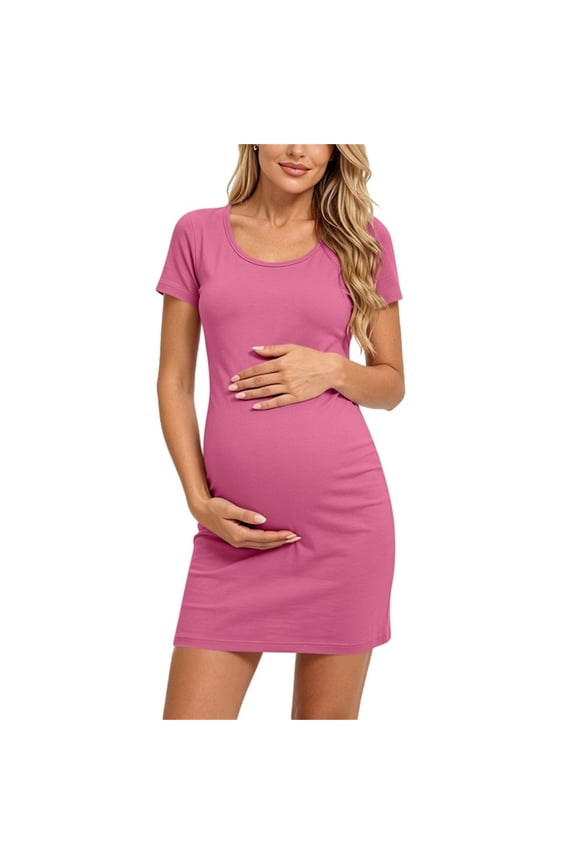 Women's Maternity Dress Ruched Ribbed Bodycon Summer Dresses Casual Pregnancy Dress