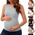 thumbnail image 1 of Naittoop Women's Maternity Tank Tops Summer Sleeveless Crew Neck Knit Slim Fitted Blouse Side Ruched Pregnancy Shirts, 1 of 5
