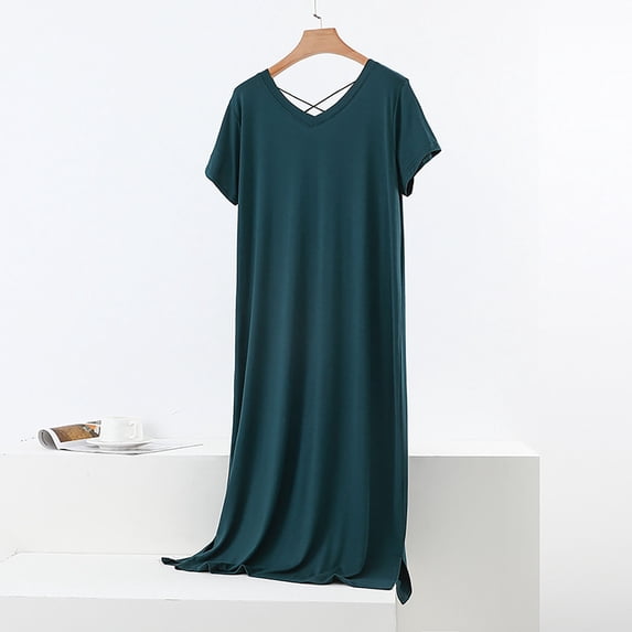 Naittoop Women's Nightgown Short Sleeve Long Sleep Dress Soft Cotton Lounge Dress Comfy Sleepwear Summer Nightshirt