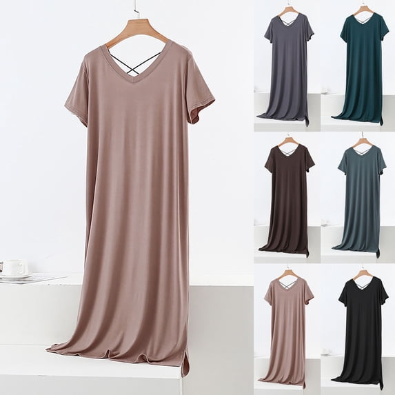 Naittoop Women's Nightgown Short Sleeve Long Sleep Dress Soft Cotton Lounge Dress Comfy Sleepwear Summer Nightshirt