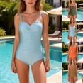 thumbnail image 1 of Naittoop Women's One Piece Swimsuit V Neck Spaghetti Strap Pleated High Waist Belly Control Bathing Suit, 1 of 5