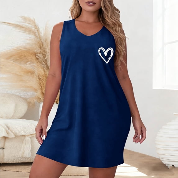 Naittoop Women's Plus Size Full Slip for Under Dresses Heart Printed Basic Sleeveless Nightgown Spaghetti Straps Cami Dress