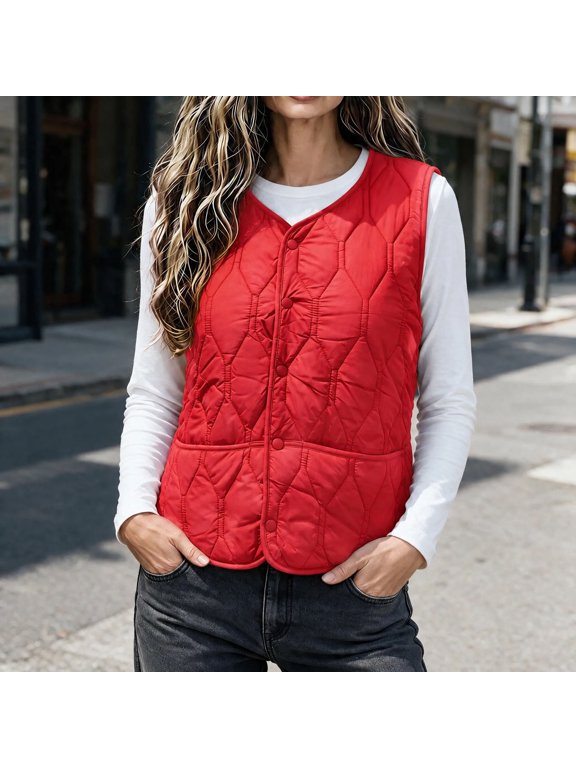 Women's Puffer Vest Warm Lightweight Collarless Quilted Padded Waistcoat