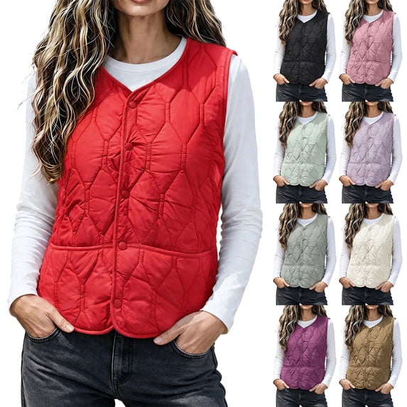 Naittoop Women's Puffer Vest Warm Lightweight Collarless Quilted Padded Waistcoat