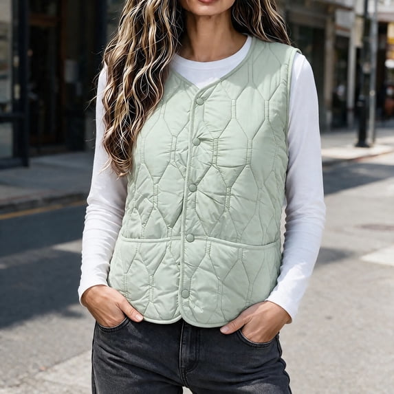 Naittoop Women's Puffer Vest Warm Lightweight Collarless Quilted Padded Waistcoat