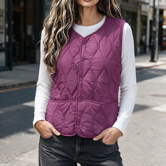 Naittoop Women's Puffer Vest Warm Lightweight Collarless Quilted Padded Waistcoat