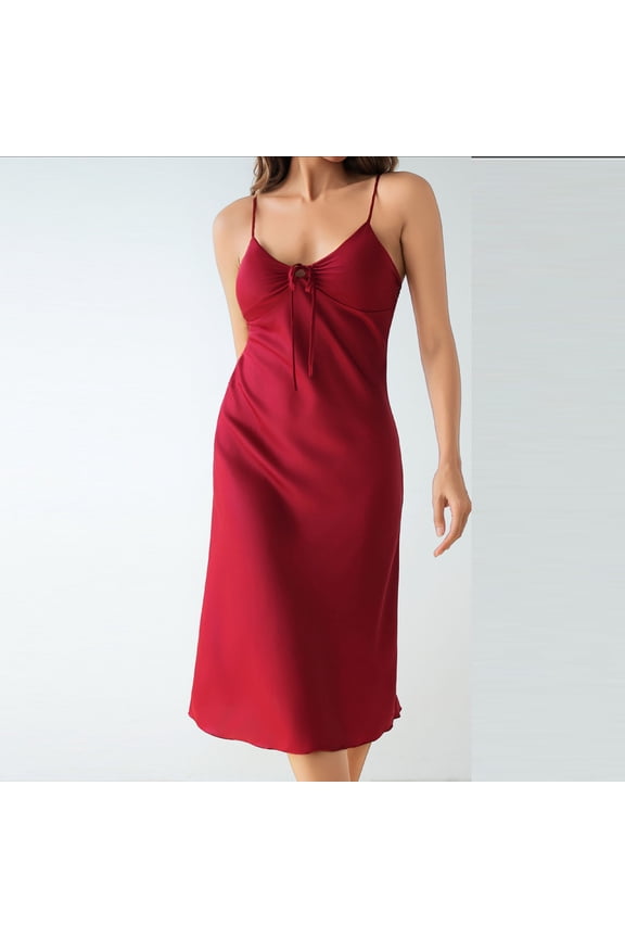 Women's Satin Chemise Nightgown Solid Color Silk Slip Lingerie Dress V Neck Sleeveless Soft Cozy Nightdress